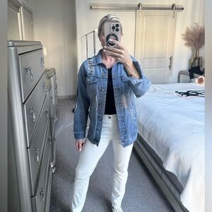Distressed Denim Jean Jacket Size medium